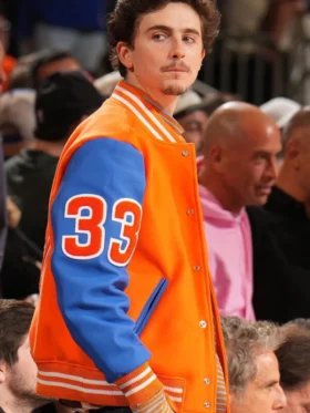 Timothée Chalamet Chrome Hearts Varsity Jacket Side View