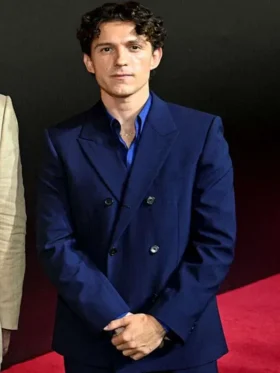 Front view of Tom Holland The Odyssey Premiere Blazer featuring clean lapels, a structured fit, and elegant formal detailing