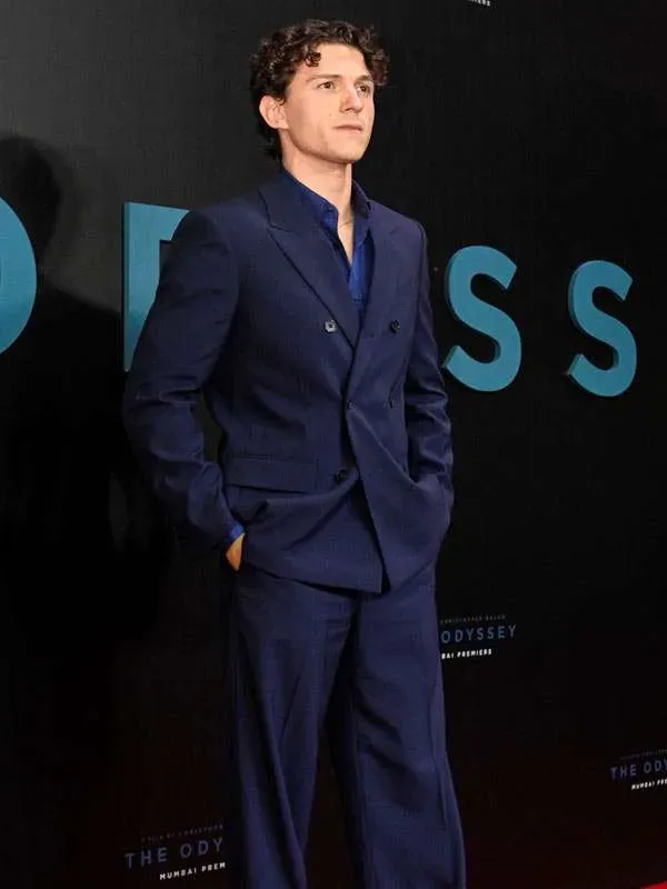 Tom Holland The Odyssey Premiere Blazer featuring a refined formal design, sharp tailoring, and elegant red carpet styling