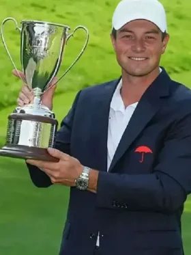 Viktor Hovland 2026 Navy Blue Blazer with a refined navy finish, premium tailoring, and sophisticated style