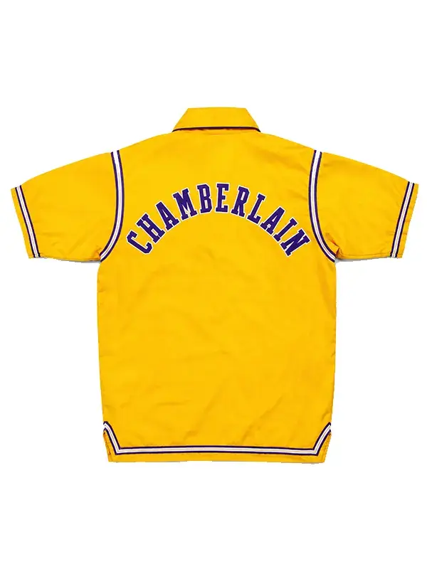 Back view of Wilt Chamberlain Lakers 1972 Finals Warm-Up Jacket featuring the classic Lakers warm-up style