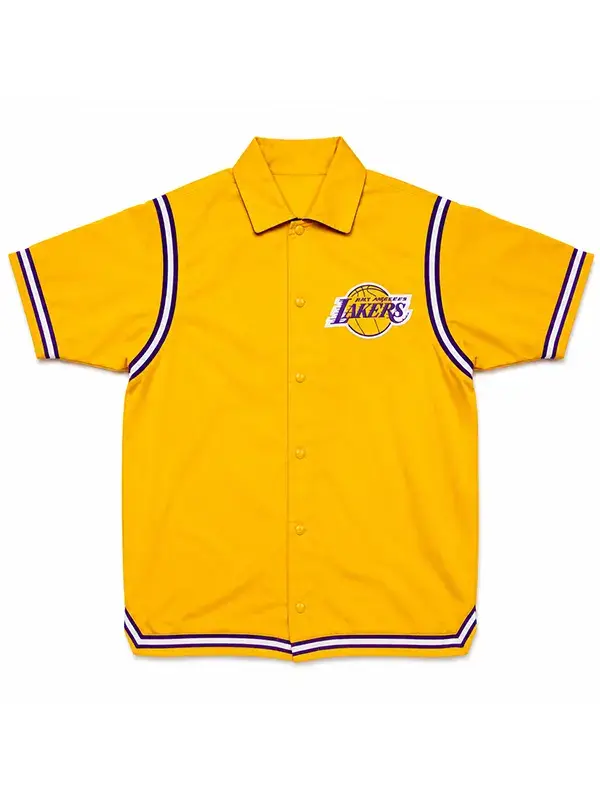Front view of Wilt Chamberlain Lakers 1972 Finals Warm-Up Jacket featuring the classic Lakers warm-up design