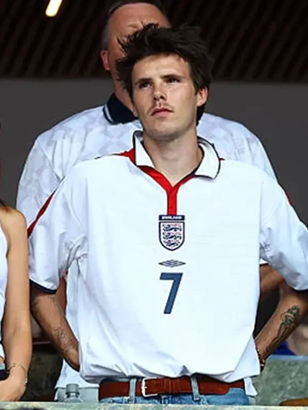 Front look of World Cup 2026 Cruz Beckham England Shirt featuring a modern athletic fit and England football inspired design