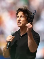 Close-up of World Cup Closing Ceremony Tom Cruise T-Shirt highlighting fabric texture, neckline, stitching, and neat finishing