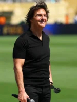 Front of World Cup Closing Ceremony Tom Cruise T-Shirt featuring a crew neckline, short sleeves, and a clean casual fit