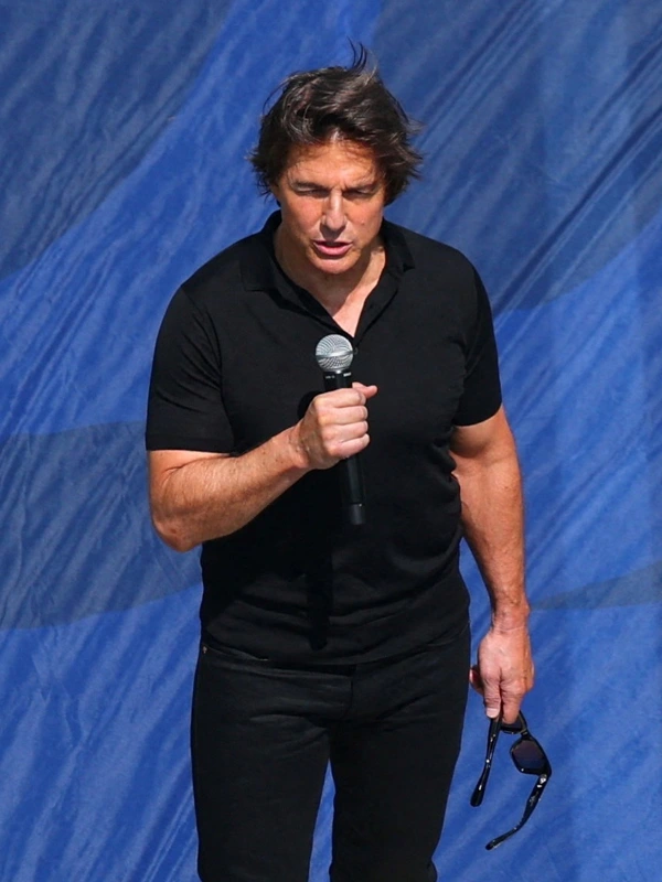 Front view of World Cup Closing Ceremony Tom Cruise T-Shirt highlighting its relaxed shape, neat seams, and clean event styling
