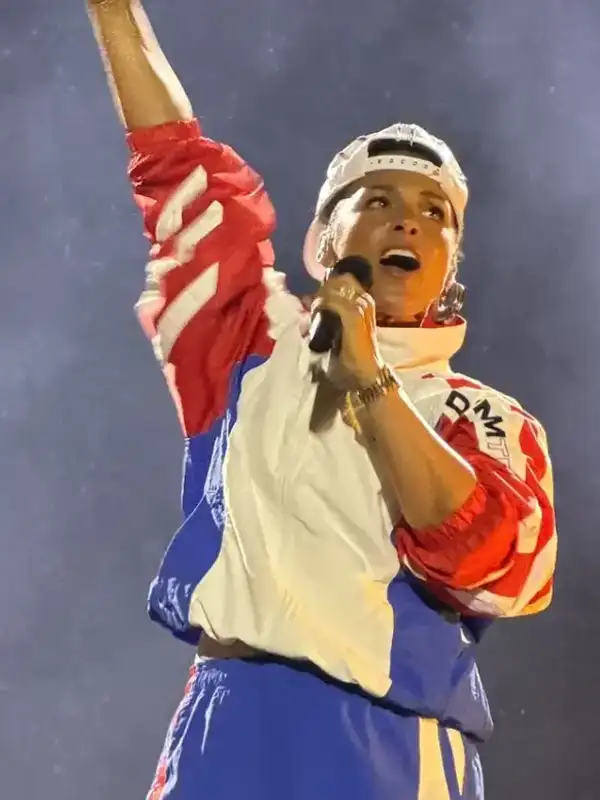 Front view of Yankee Stadium Alicia Keys Track Jacket featuring a clean athletic design and premium track jacket construction