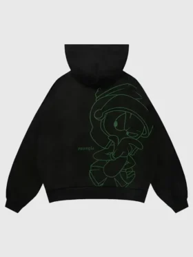 Back view of YoungLA x Looney Tunes Plaid Zip-Up Hoodie in black featuring a clean plaid hoodie silhouette