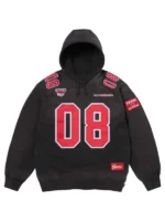Supreme Football Jersey Black Hooded Sweatshirt Front View