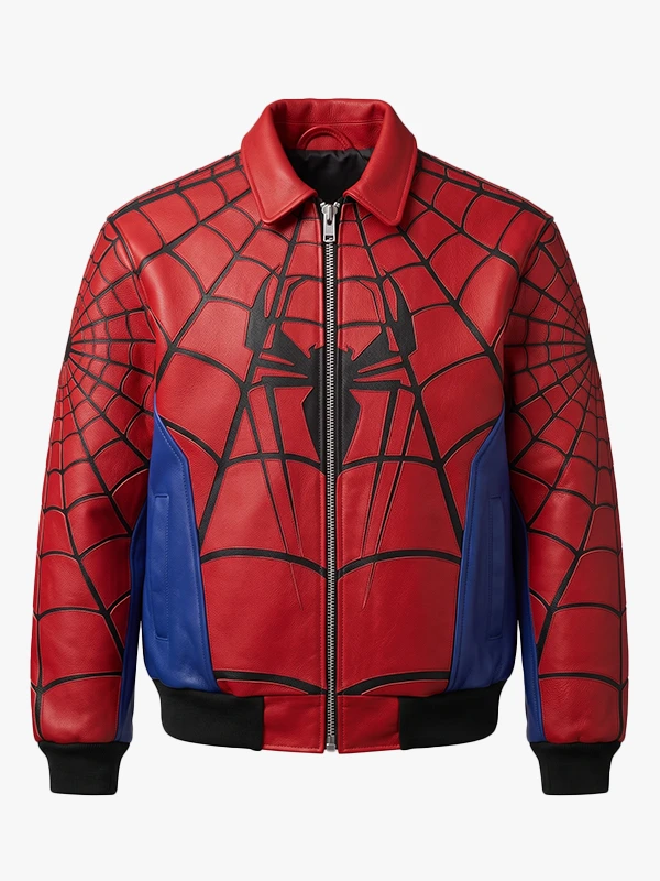 Buy Supreme Vanson Spider Man Leather Jacket - Red And Black
