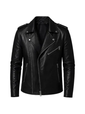 Ghost Rider Ryan Gosling Black Leather Jacket Front Look