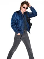 Kristen Stewart Navy Blue Bomber Jacket Look