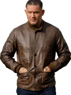 Mobland Tom Hardy Brown Leather Jacket Front View