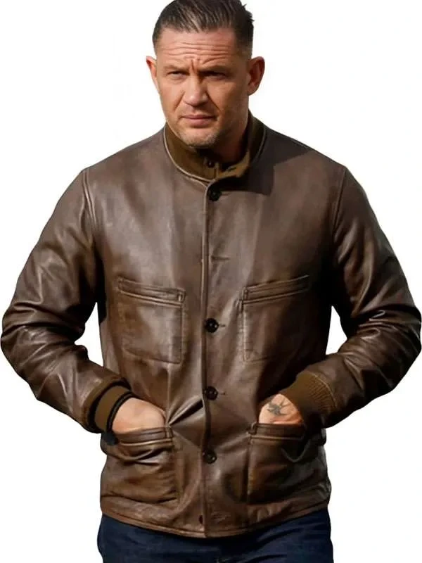 Mobland Tom Hardy Brown Leather Jacket Front View Mobland Tom Hardy Brown Leather Jacket Front View