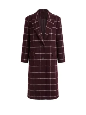 Selena Gomez Only Murders In the Building Burgundy Wool Coat Front View