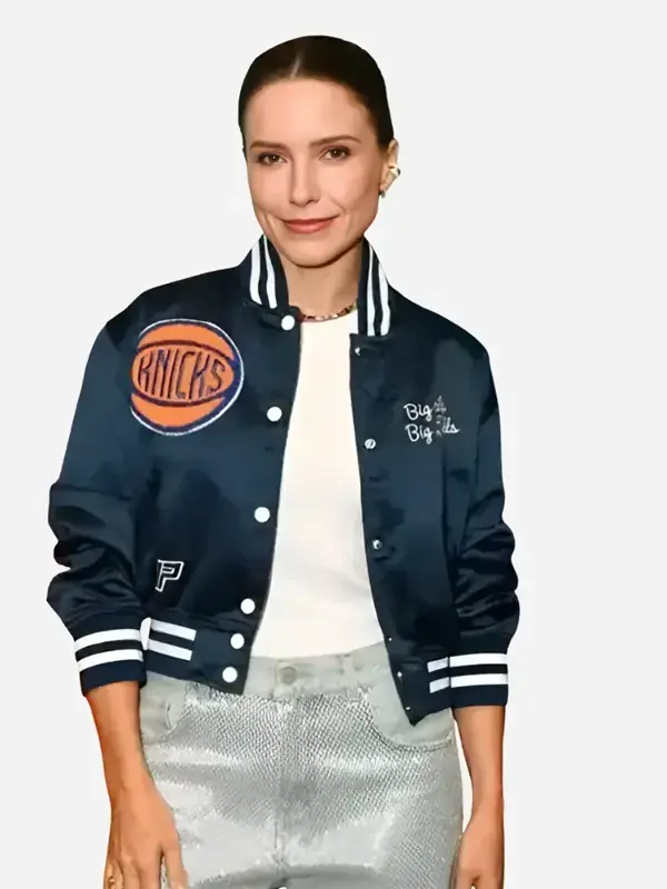 Sophia Bush Knicks Blue Satin Varsity Jacket Sophia Bush Knicks Blue Satin Varsity Jacket