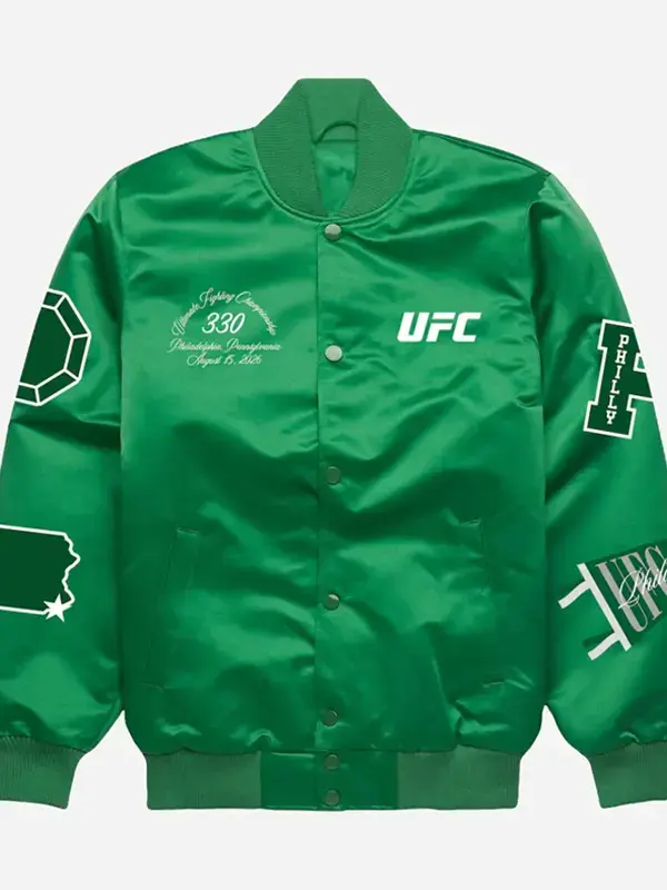 UFC 330 Philadelphia Satin Bomber Jacket Front Look UFC 330 Philadelphia Satin Bomber Jacket Front Look