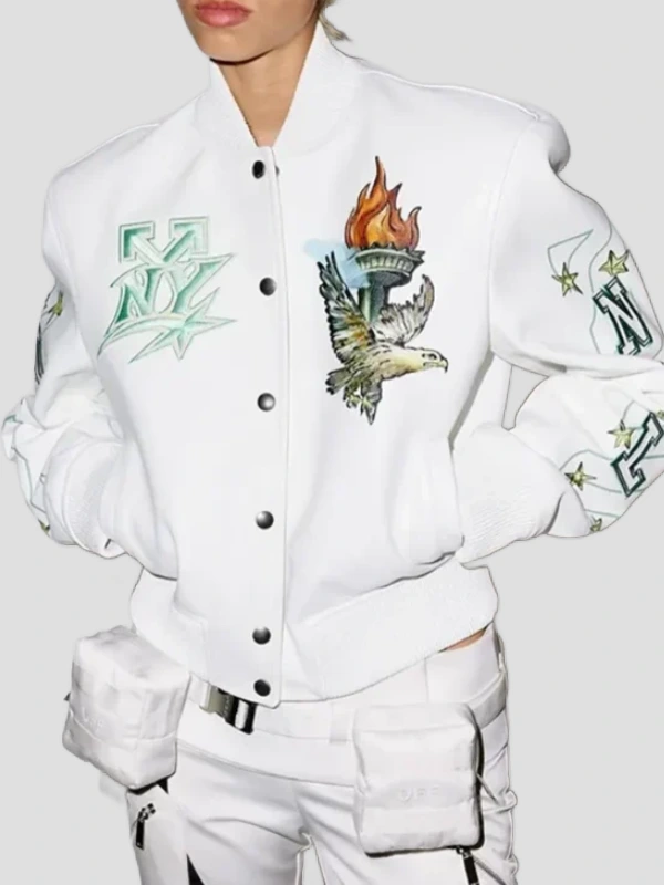 WNBA New York Liberty x OFF Leather Varsity Jacket WNBA New York Liberty x OFF Leather Varsity Jacket
