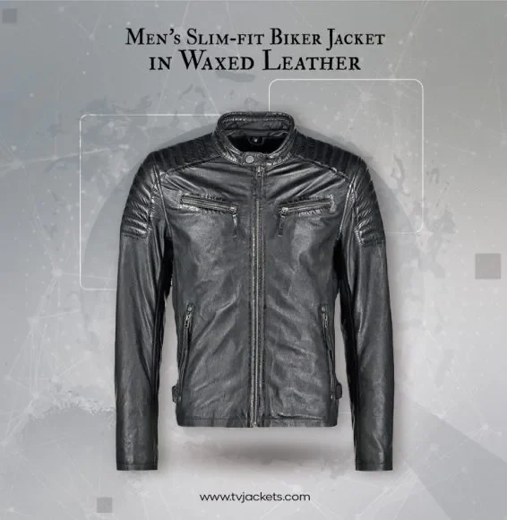 Men’s Slim-Fit Biker Jacket in Waxed Leather – TV Jackets Men's Slim-Fit Biker Jacket in Waxed Leather - TV Jackets